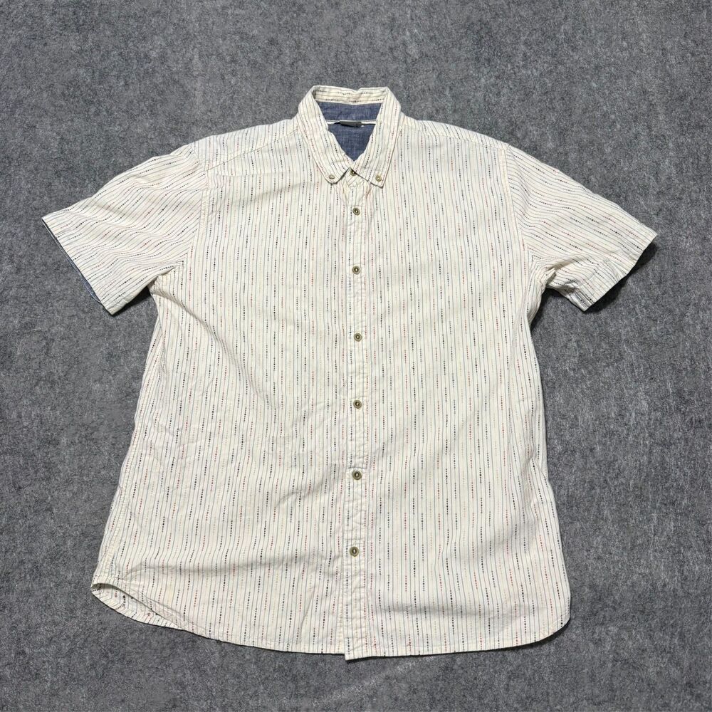 Carbon 2 Cobalt Men Large Tall LT White Striped Cotton Shirt Short Sleeve
